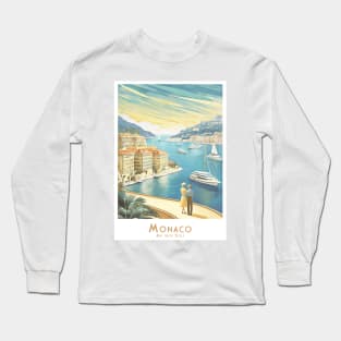 Monaco Art Deco Vintage Seaside View Long Sleeve T-Shirt